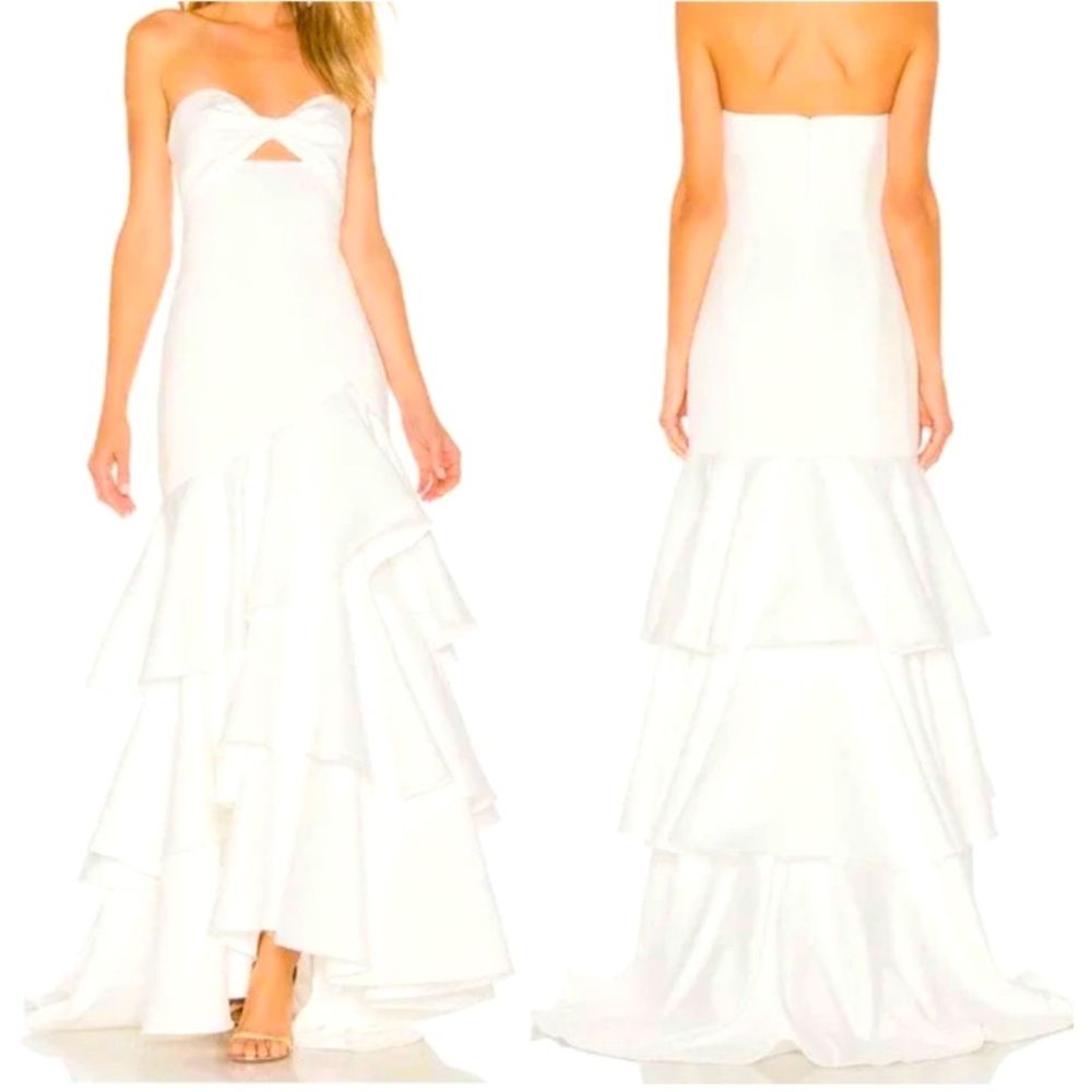 Jay Godfrey Harvey Strapless Cutout Ivory Tiered Maxi Wedding Dress Gown Size 00